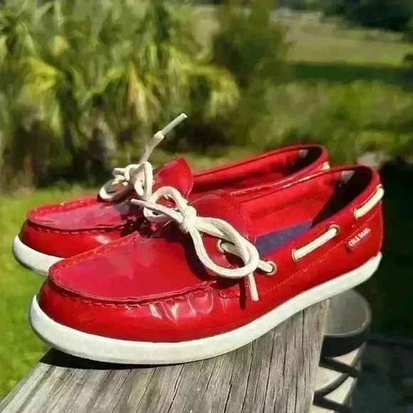 Cole Haan Nantucket Camp Moc Red Patent Leather Boat Shoes Women’s Size 6B - Picture 3 of 13